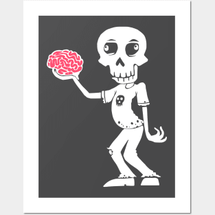 Cartoon Zombie with Brain - White Posters and Art